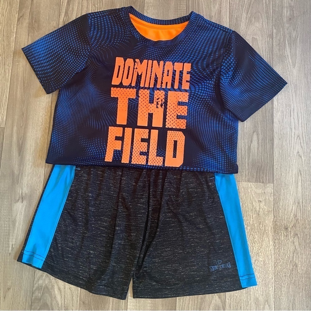 Spaulding Dominate The Field Graphic Boy Tee Short Set YM (10-12) Blue & Orange